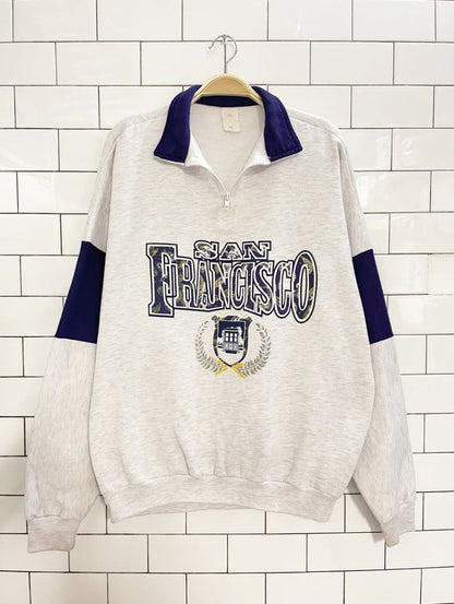 vintage 90s san fran collegiate colourblock 1/4 zip sweatshirt - good market thrift store