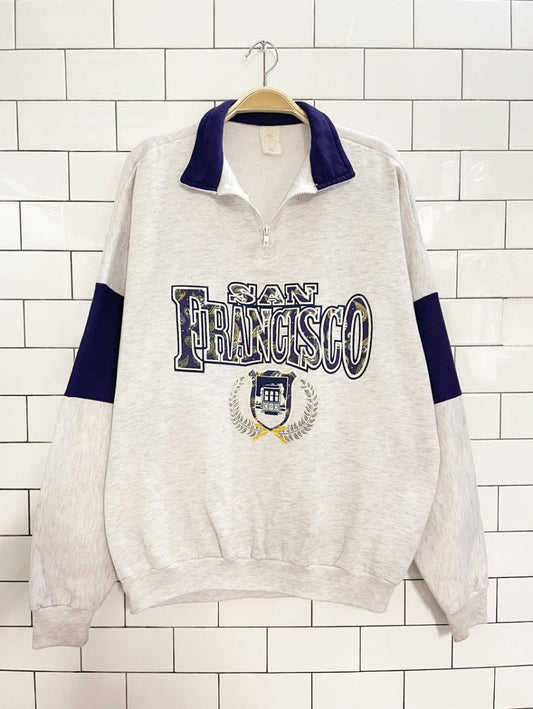 vintage 90s san fran collegiate colourblock 1/4 zip sweatshirt - good market thrift store