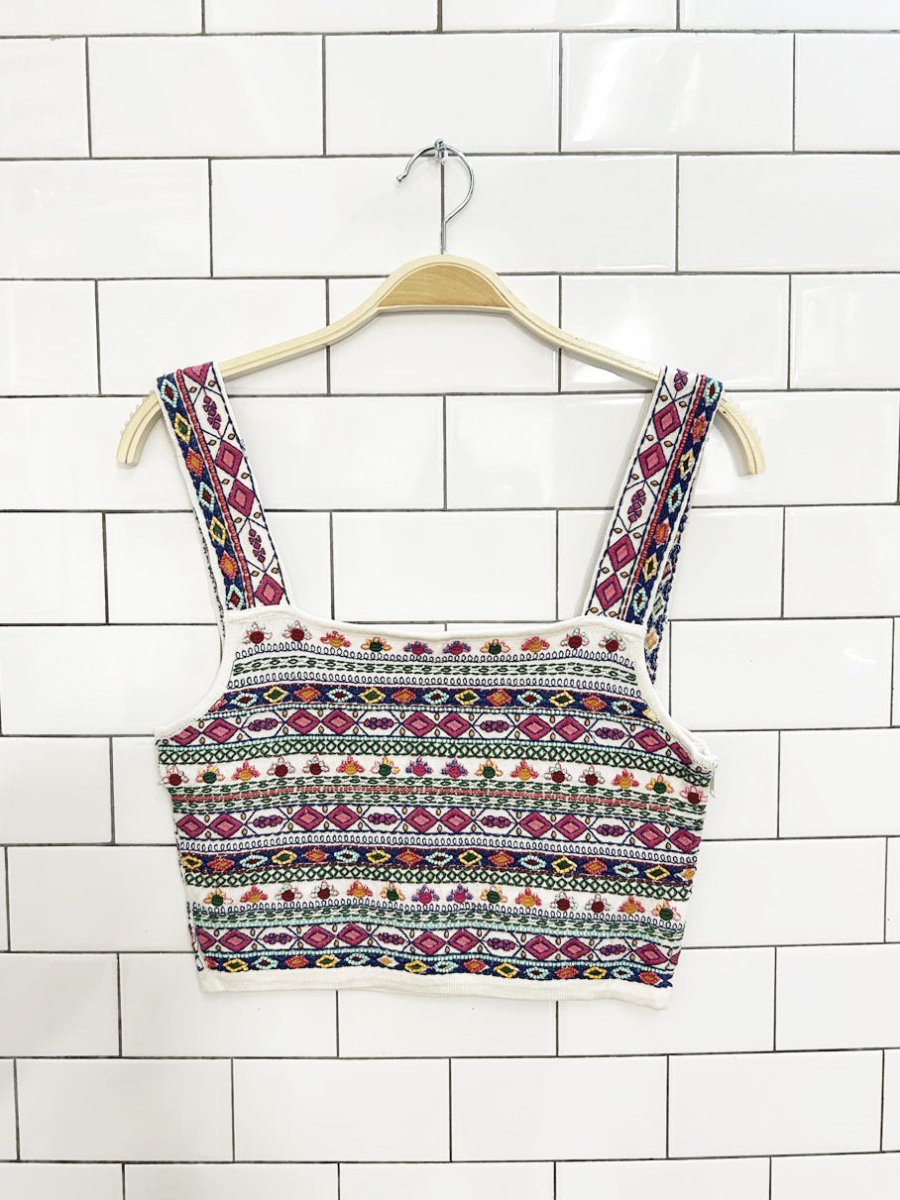 zara knit beaded embroidered crop top - good market thrift store