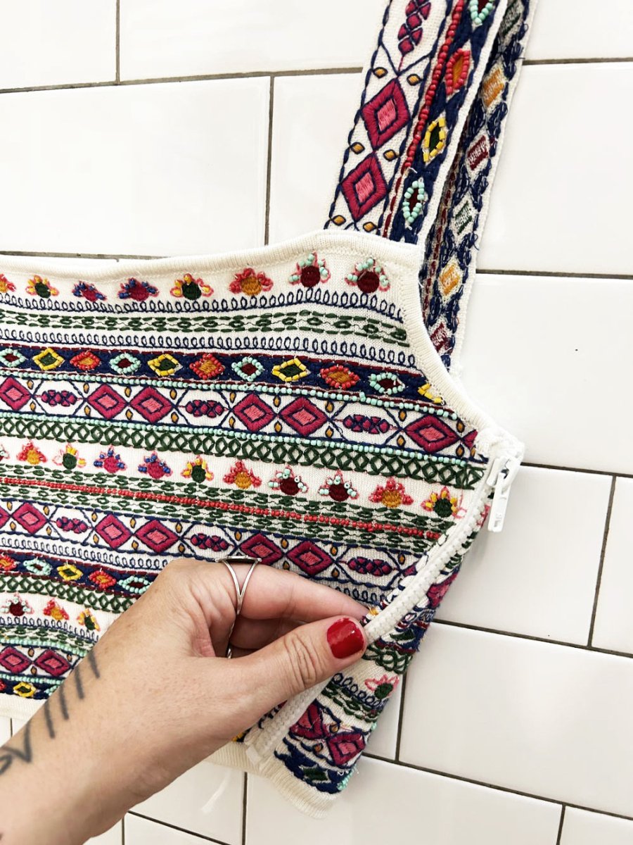 zara knit beaded embroidered crop top - good market thrift store