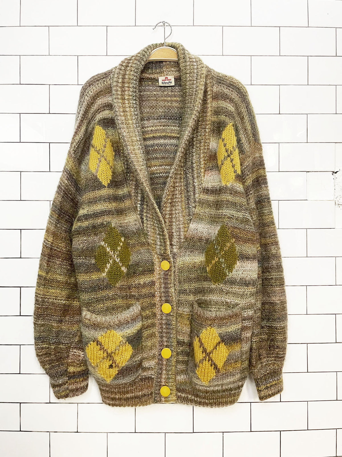 vintage 80s bleyle wool-mohair argyle knit cardigan | made in Italy