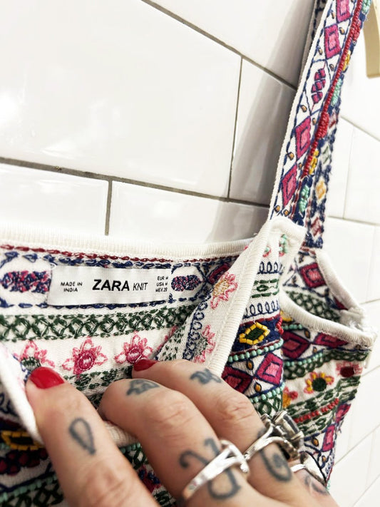 zara knit beaded embroidered crop top - good market thrift store