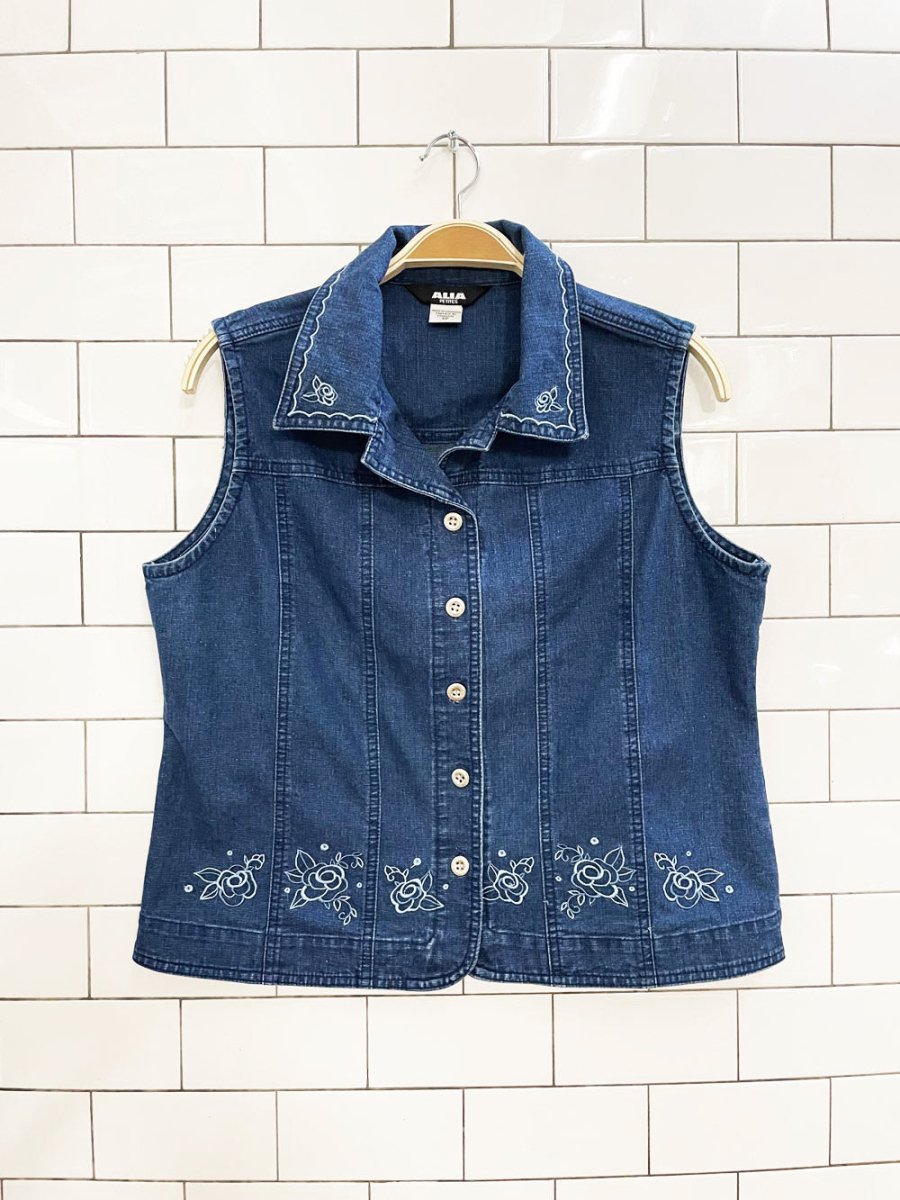 vintage 00s alia embroidered sleeveless denim vest top - good market thrift store