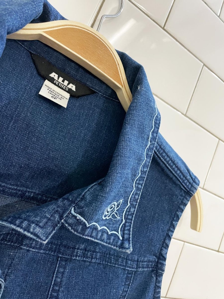 vintage 00s alia embroidered sleeveless denim vest top - good market thrift store