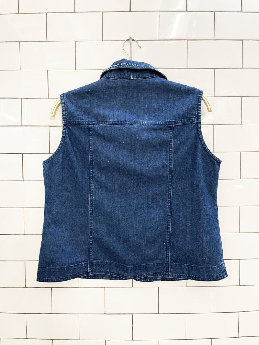 vintage 00s alia embroidered sleeveless denim vest top - good market thrift store
