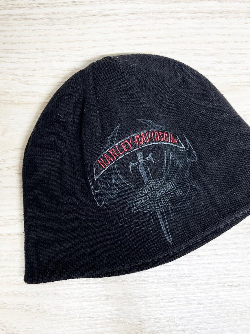 y2k harley davidson reversible knit beanie - good market thrift store