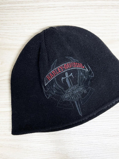 y2k harley davidson reversible knit beanie - good market thrift store