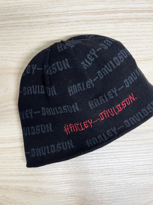 y2k harley davidson reversible knit beanie - good market thrift store