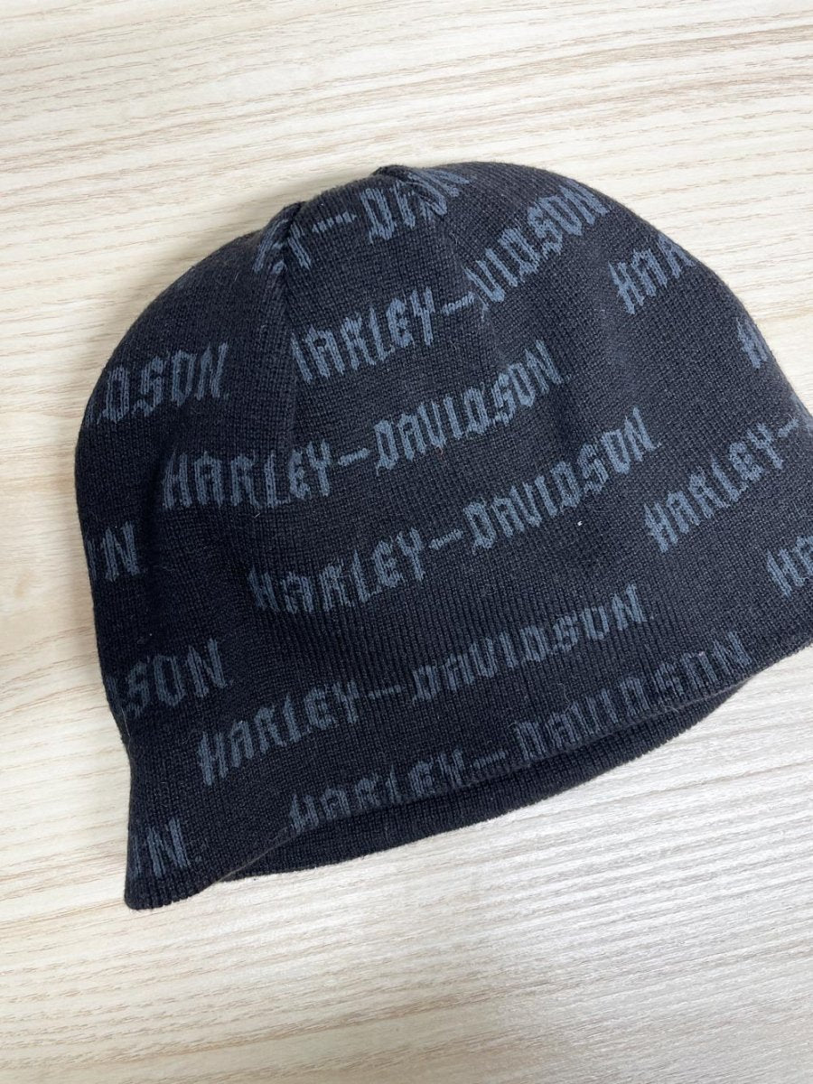 y2k harley davidson reversible knit beanie - good market thrift store