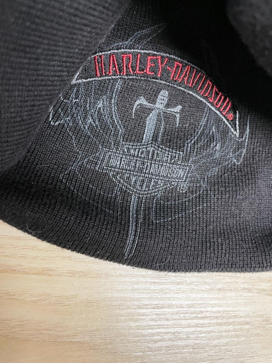 y2k harley davidson reversible knit beanie - good market thrift store