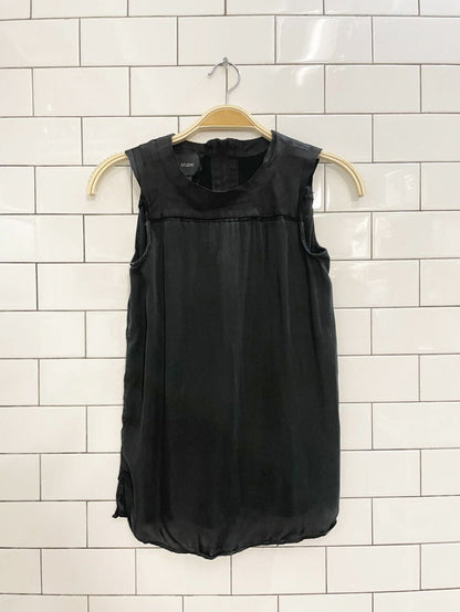 LM studio 100% silk tank with leather trim - good market thrift store