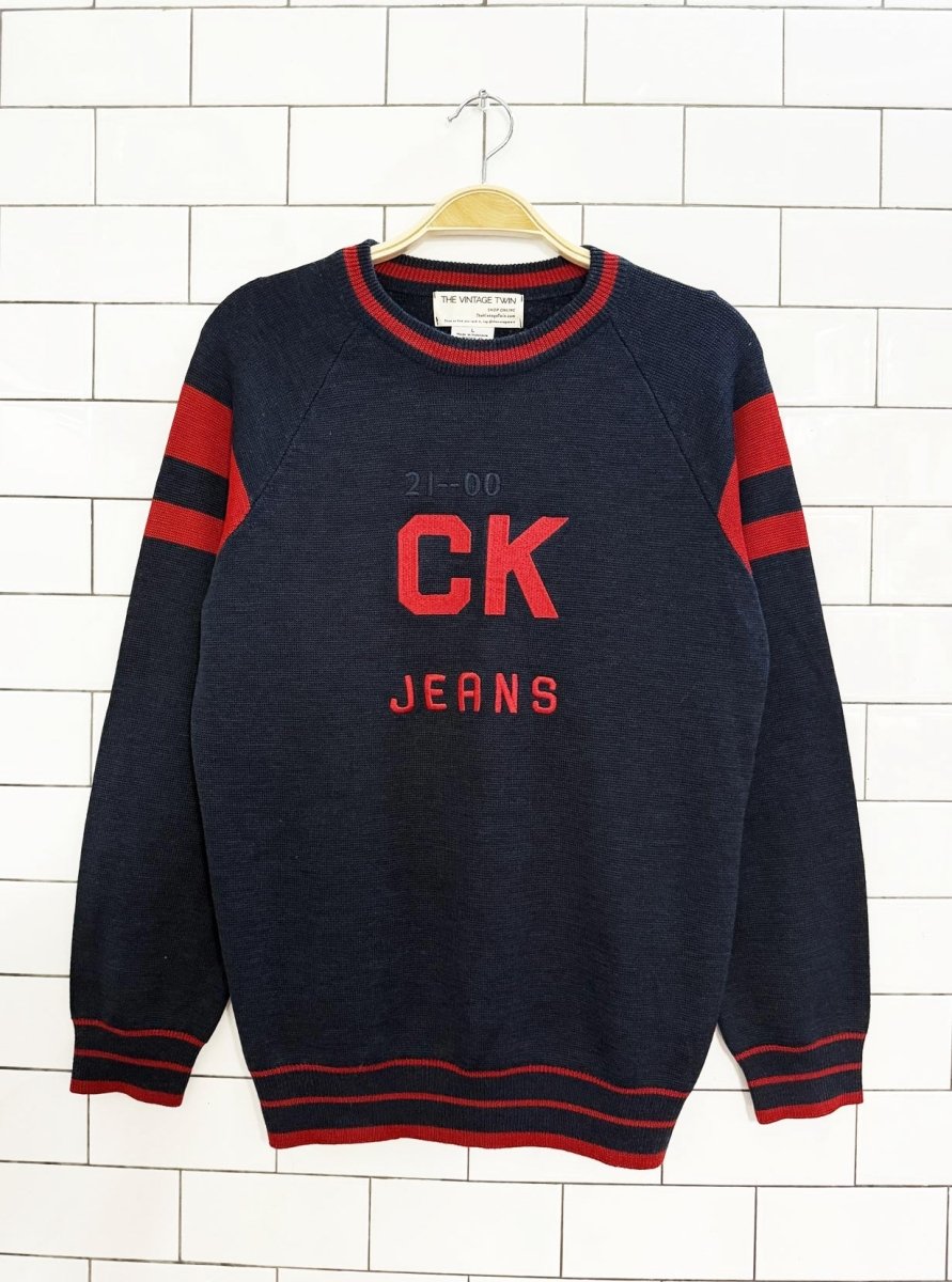 vintage 00s calvin klein wool - blend collegiate logo sweater | the vintage twin - good market thrift store