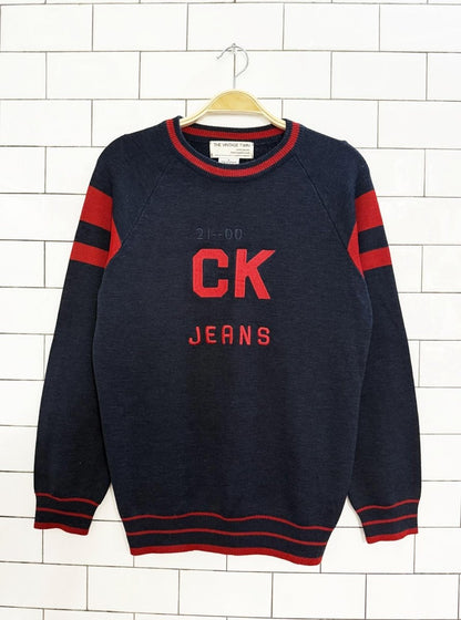 vintage 00s calvin klein wool - blend collegiate logo sweater | the vintage twin - good market thrift store