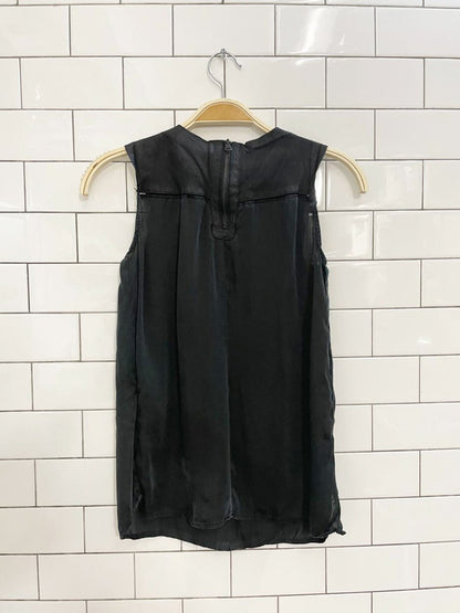 LM studio 100% silk tank with leather trim - good market thrift store
