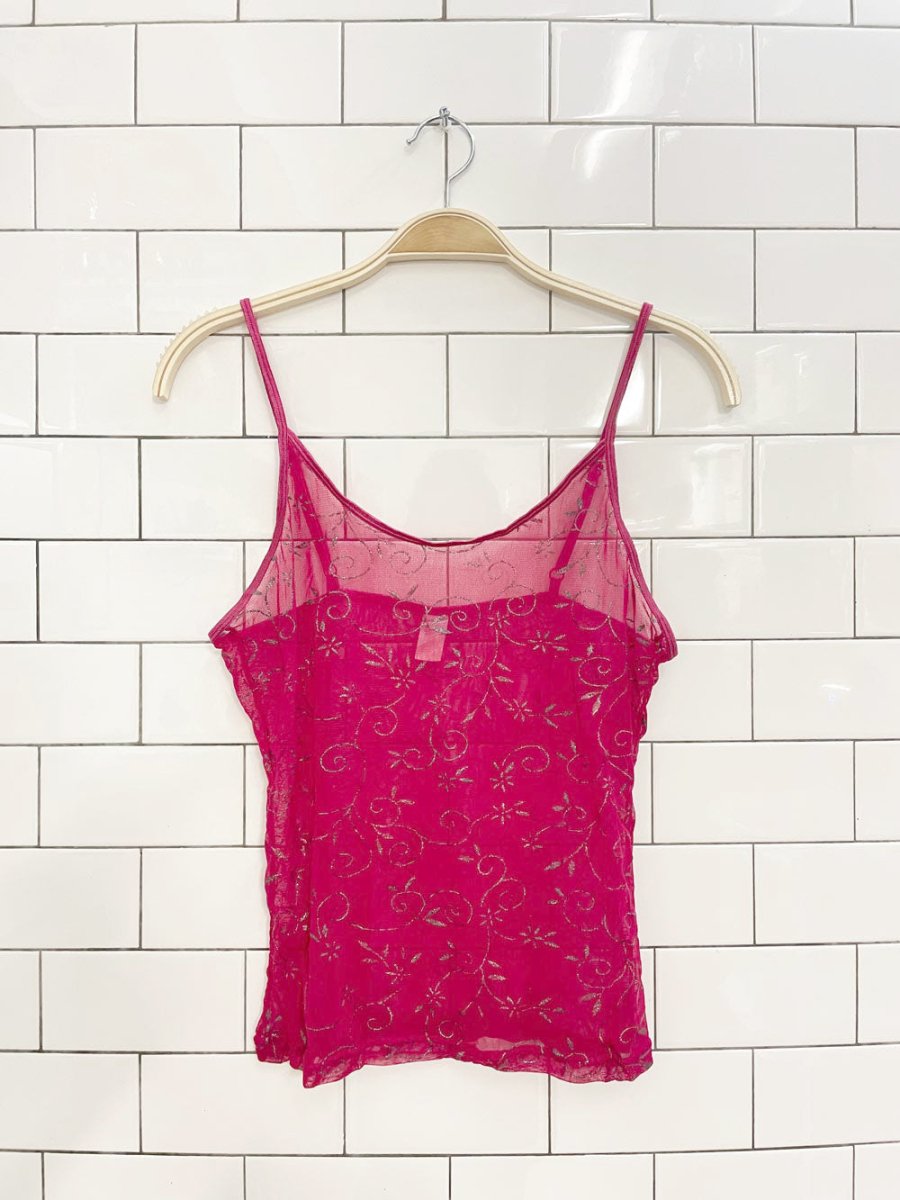y2k secret treasures glitter design mesh tank - good market thrift store