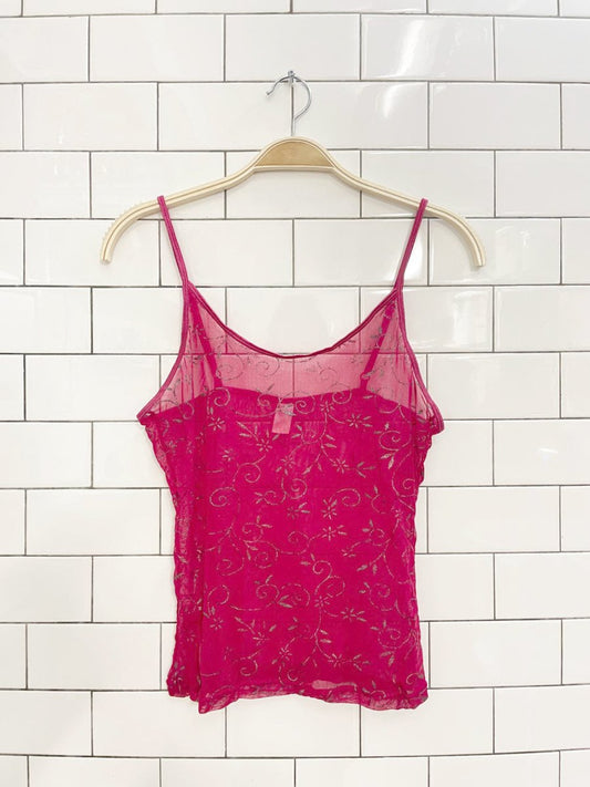 y2k secret treasures glitter design mesh tank - good market thrift store