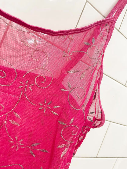 y2k secret treasures glitter design mesh tank - good market thrift store