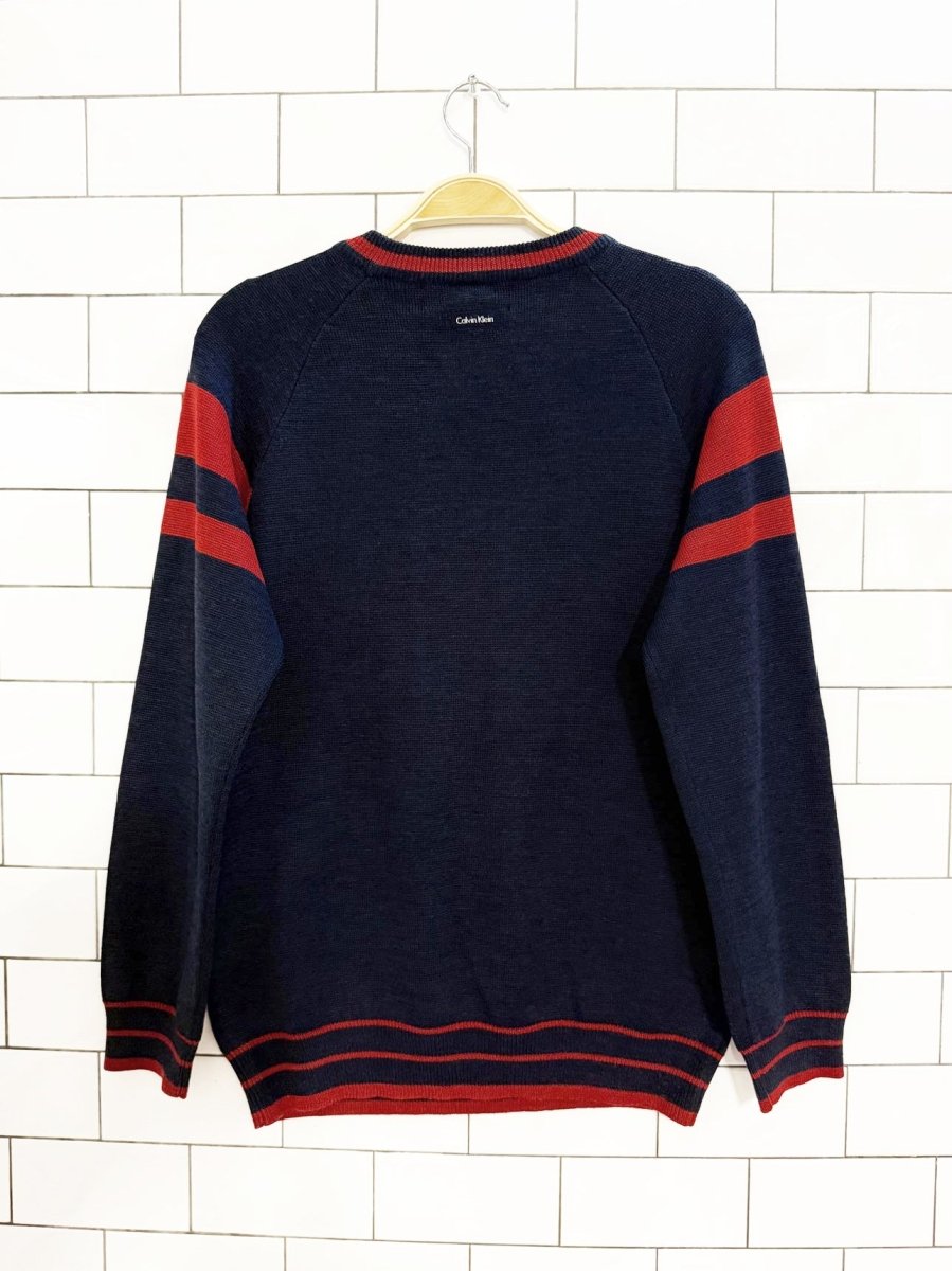 vintage 00s calvin klein wool - blend collegiate logo sweater | the vintage twin - good market thrift store