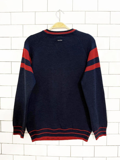 vintage 00s calvin klein wool - blend collegiate logo sweater | the vintage twin - good market thrift store