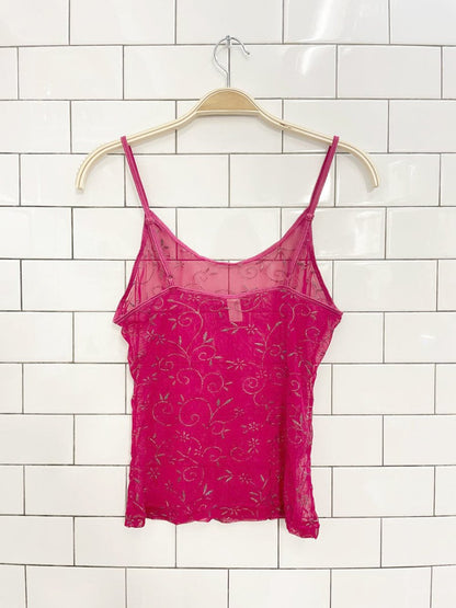 y2k secret treasures glitter design mesh tank - good market thrift store