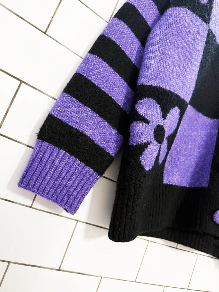 zara wool - blend oversized knit flower check cardigan - good market thrift store