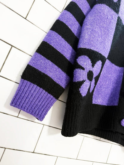 zara wool - blend oversized knit flower check cardigan - good market thrift store