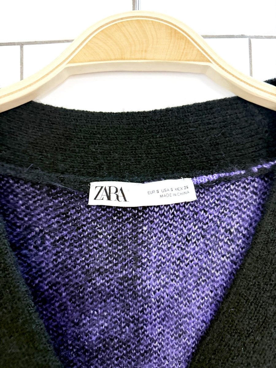 zara wool - blend oversized knit flower check cardigan - good market thrift store