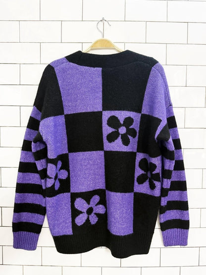 zara wool - blend oversized knit flower check cardigan - good market thrift store