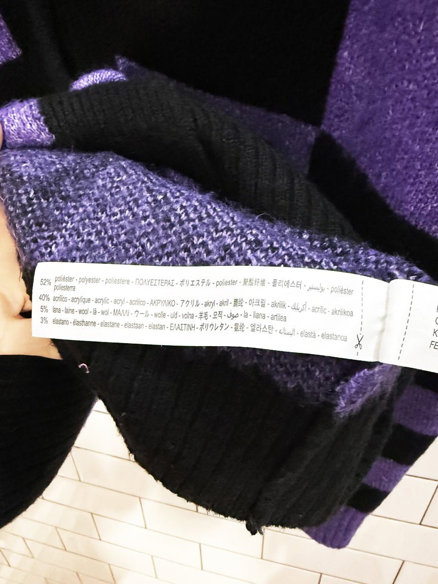 zara wool - blend oversized knit flower check cardigan - good market thrift store