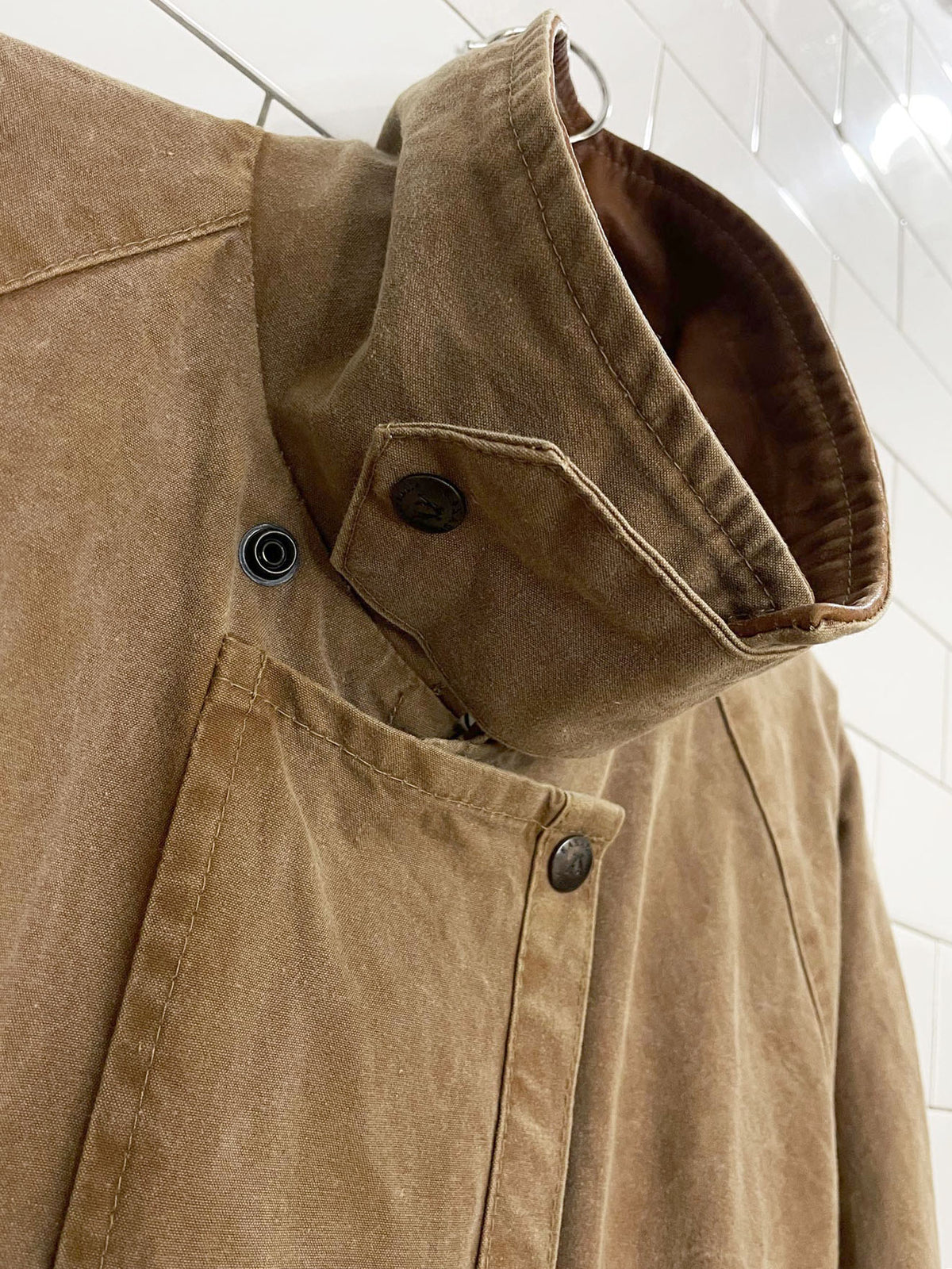 kakadu traders leather collar canvas long rider cinch waist trench coat