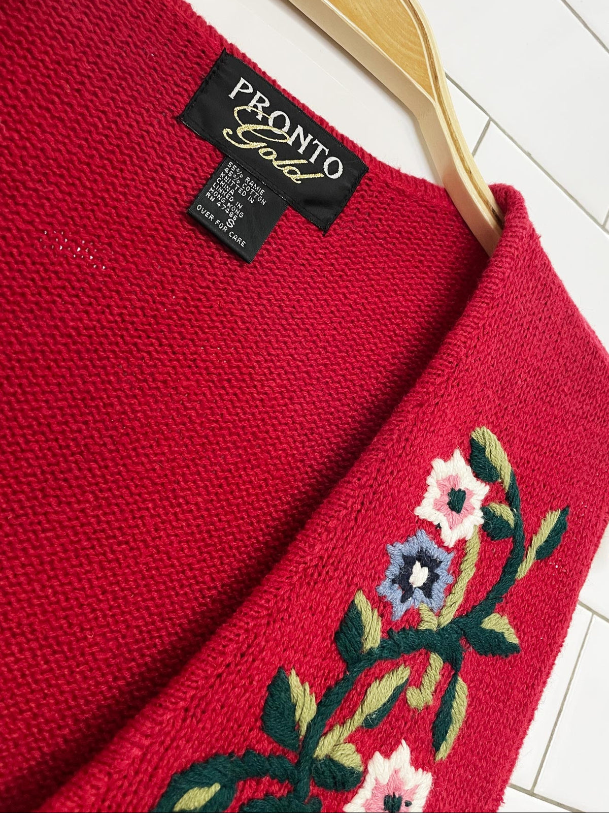 vintage pronto gold ramie-blend knit floral vest