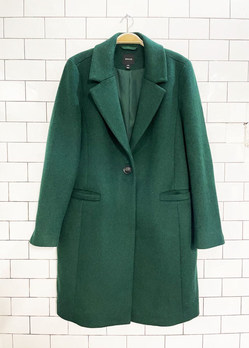 rw&co wool - blend single button overcoat | forest green - good market thrift store