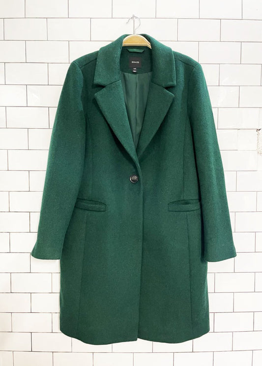 rw&co wool - blend single button overcoat | forest green - good market thrift store