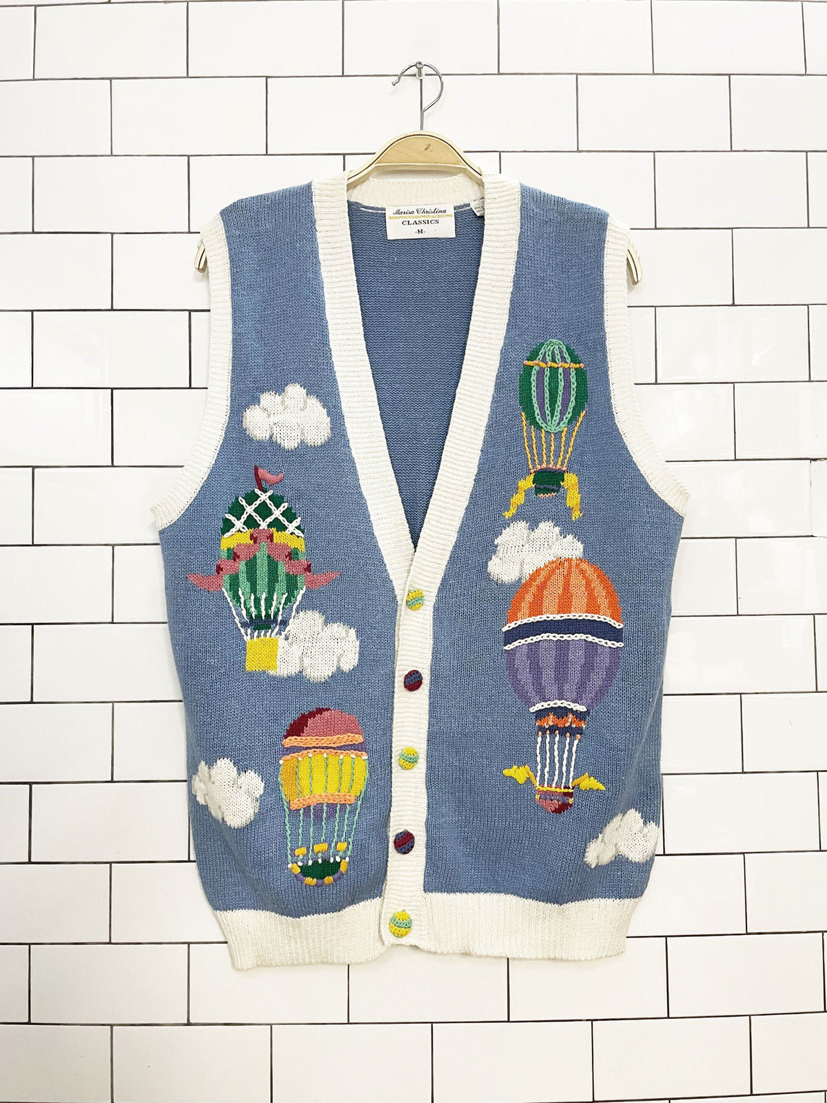 vintage marisa christina ramie-blend hot air balloon knit vest