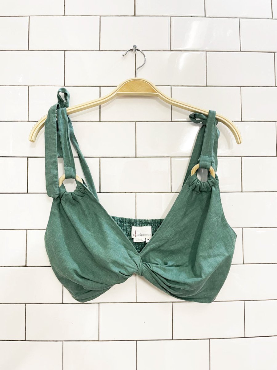by anthropologie linen - blend twist front crop tank - good market thrift store