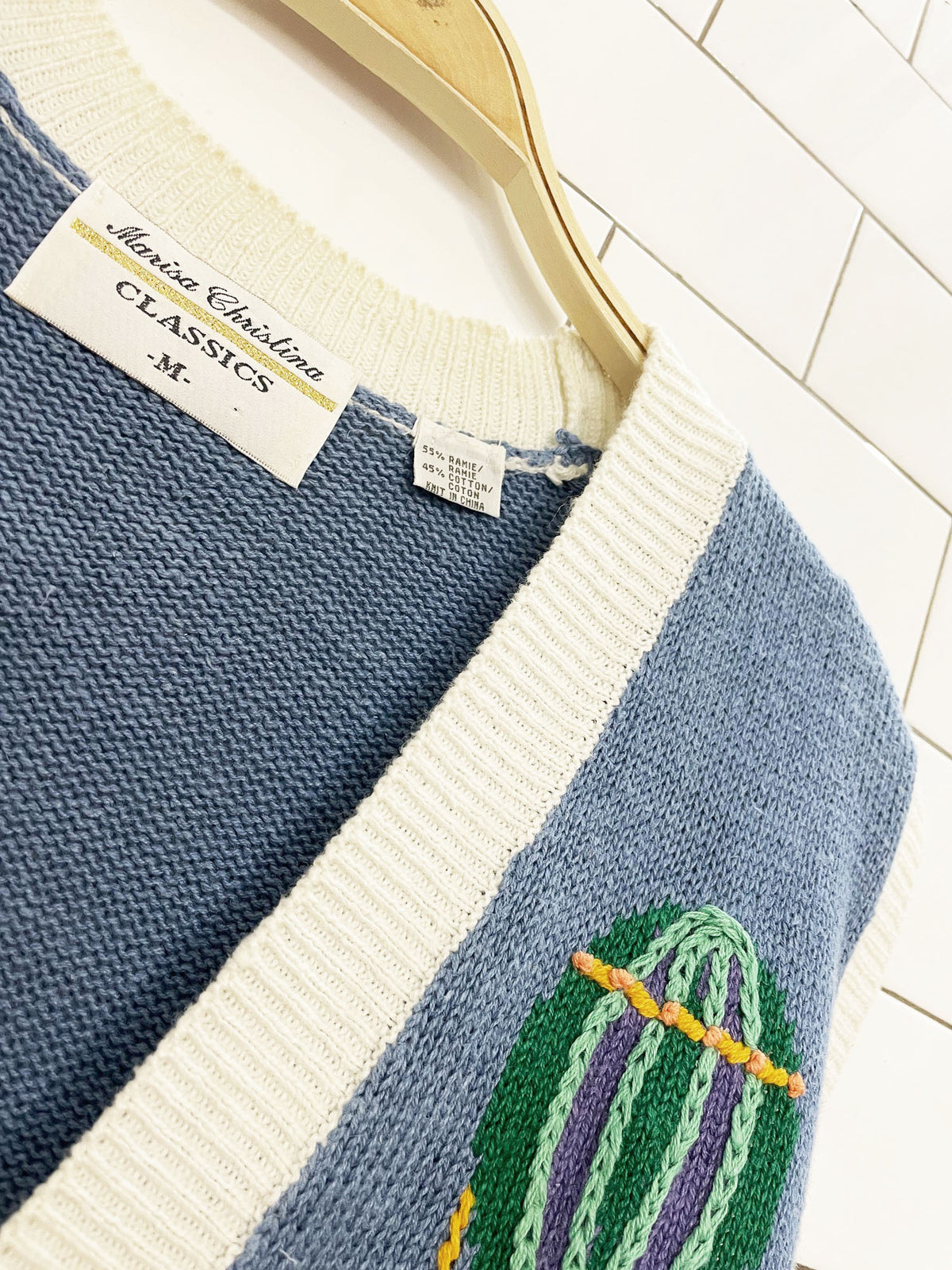 vintage marisa christina ramie-blend hot air balloon knit vest