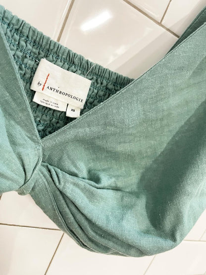 by anthropologie linen - blend twist front crop tank - good market thrift store