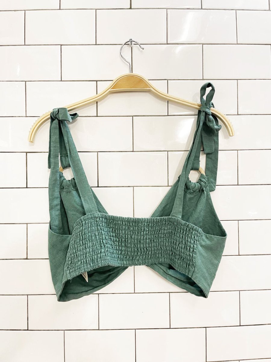 by anthropologie linen - blend twist front crop tank - good market thrift store