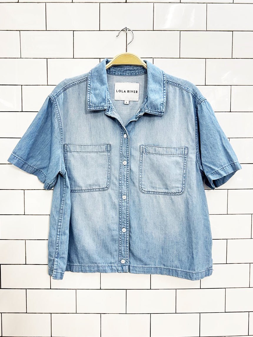 lola river boxy courier denim button up - good market thrift store