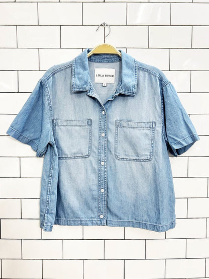 lola river boxy courier denim button up - good market thrift store
