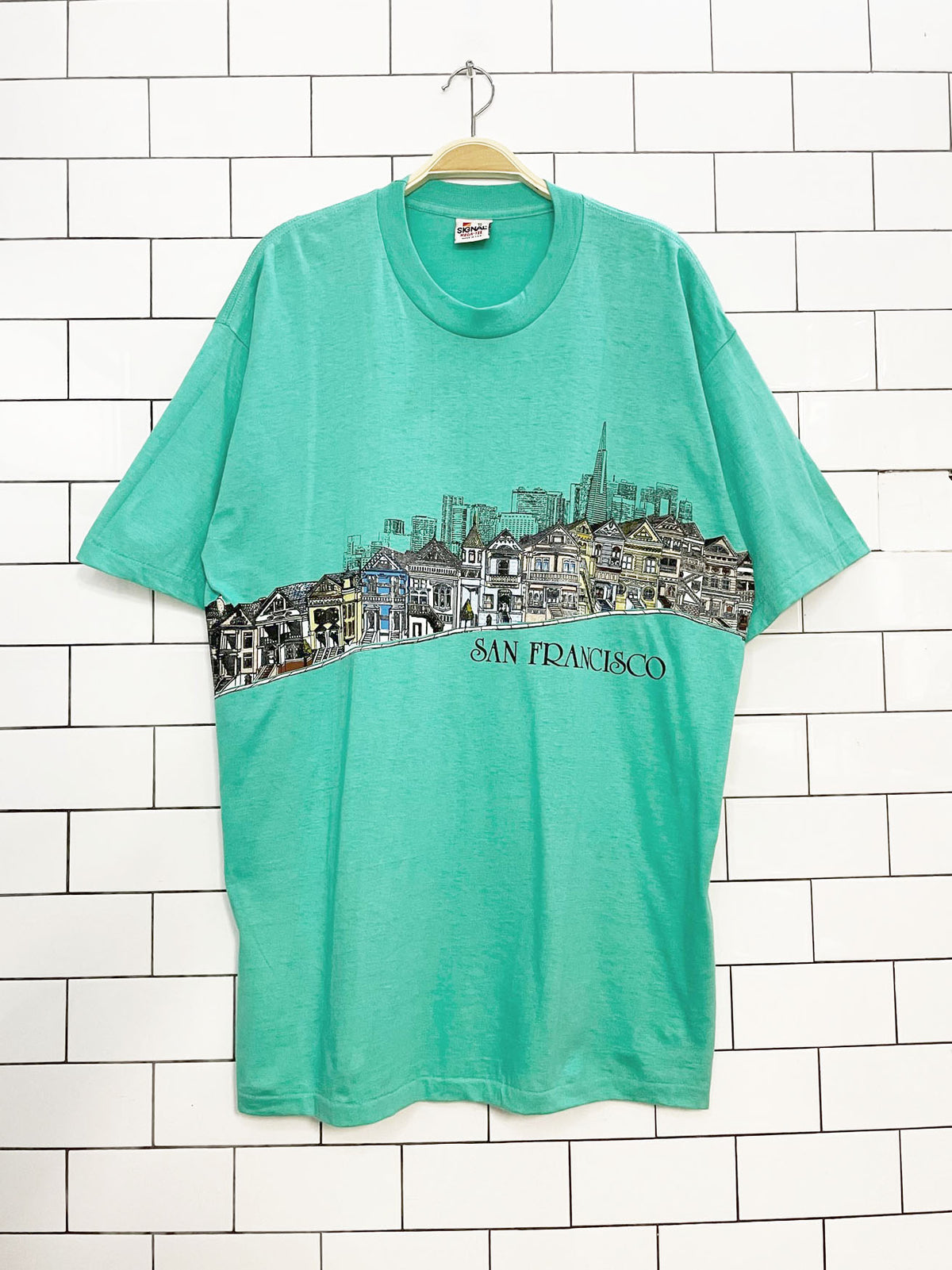 vintage 80s single stitch san francisco wrap around print tee | made in USA | signal mega tee