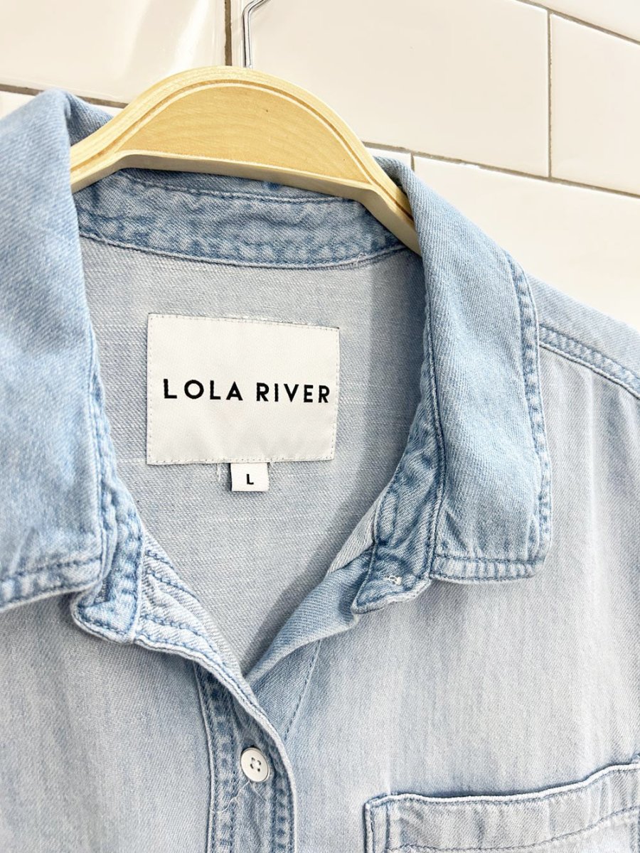 lola river boxy courier denim button up - good market thrift store