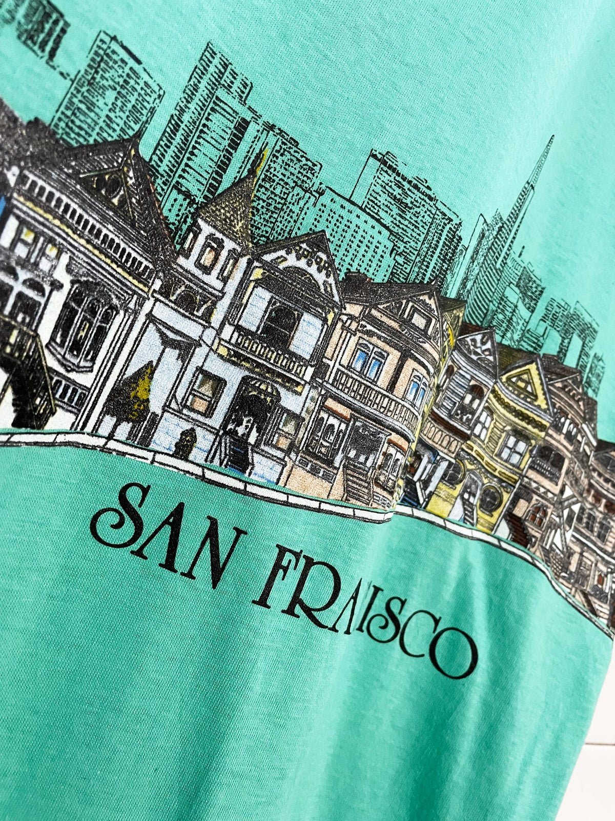 vintage 80s single stitch san francisco wrap around print tee | made in USA | signal mega tee