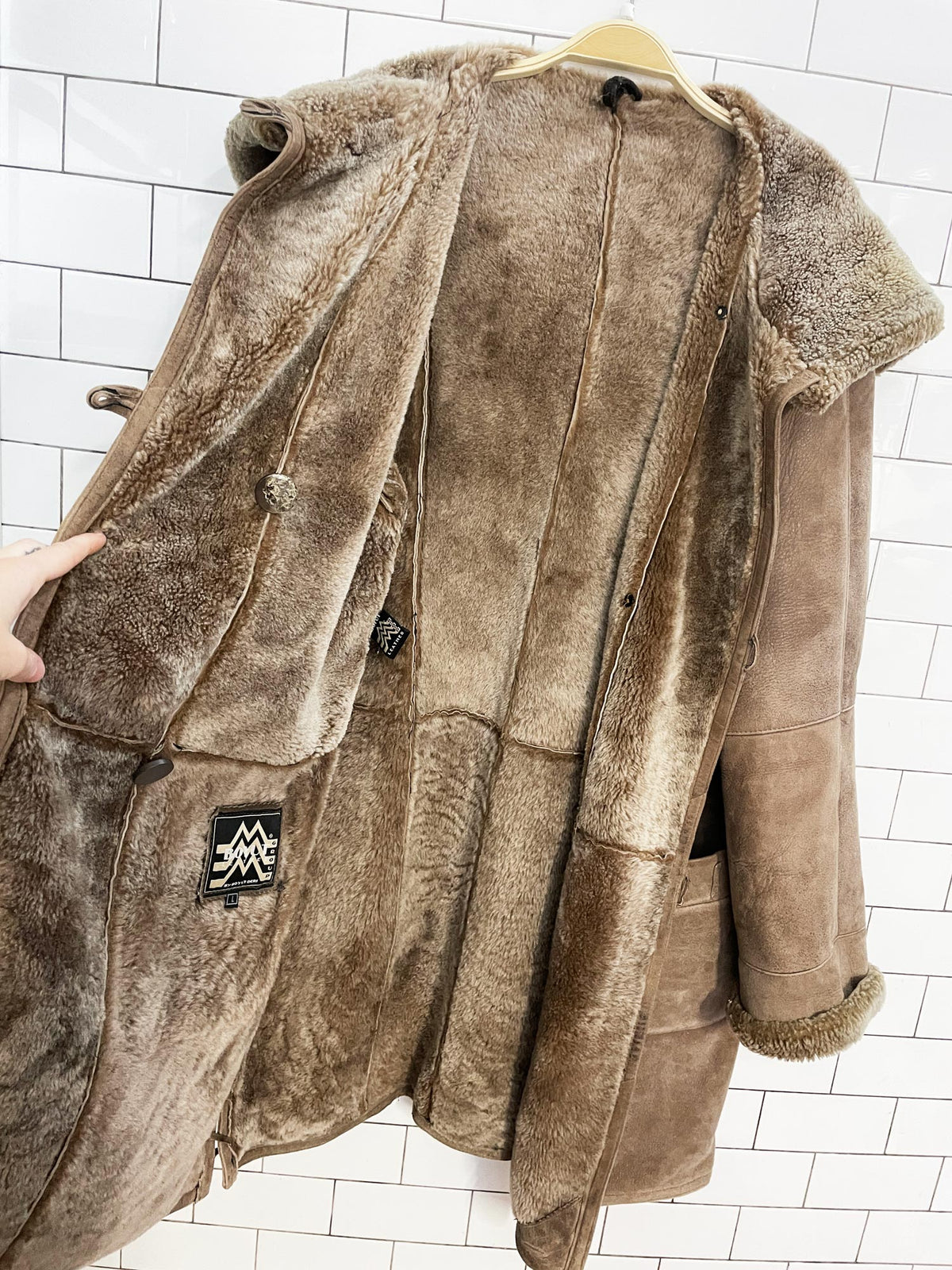 vintage boyut suede + shearling hooded toggle coat