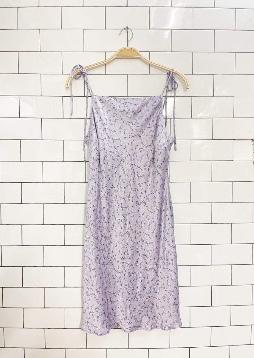 zara satin micro floral tie shoulder square neck mini dress - good market thrift store