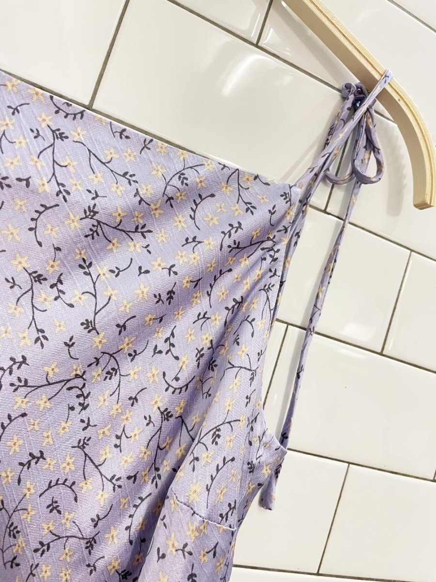 zara satin micro floral tie shoulder square neck mini dress - good market thrift store