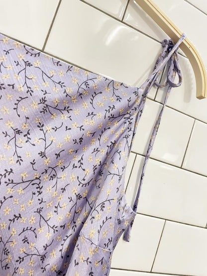 zara satin micro floral tie shoulder square neck mini dress - good market thrift store