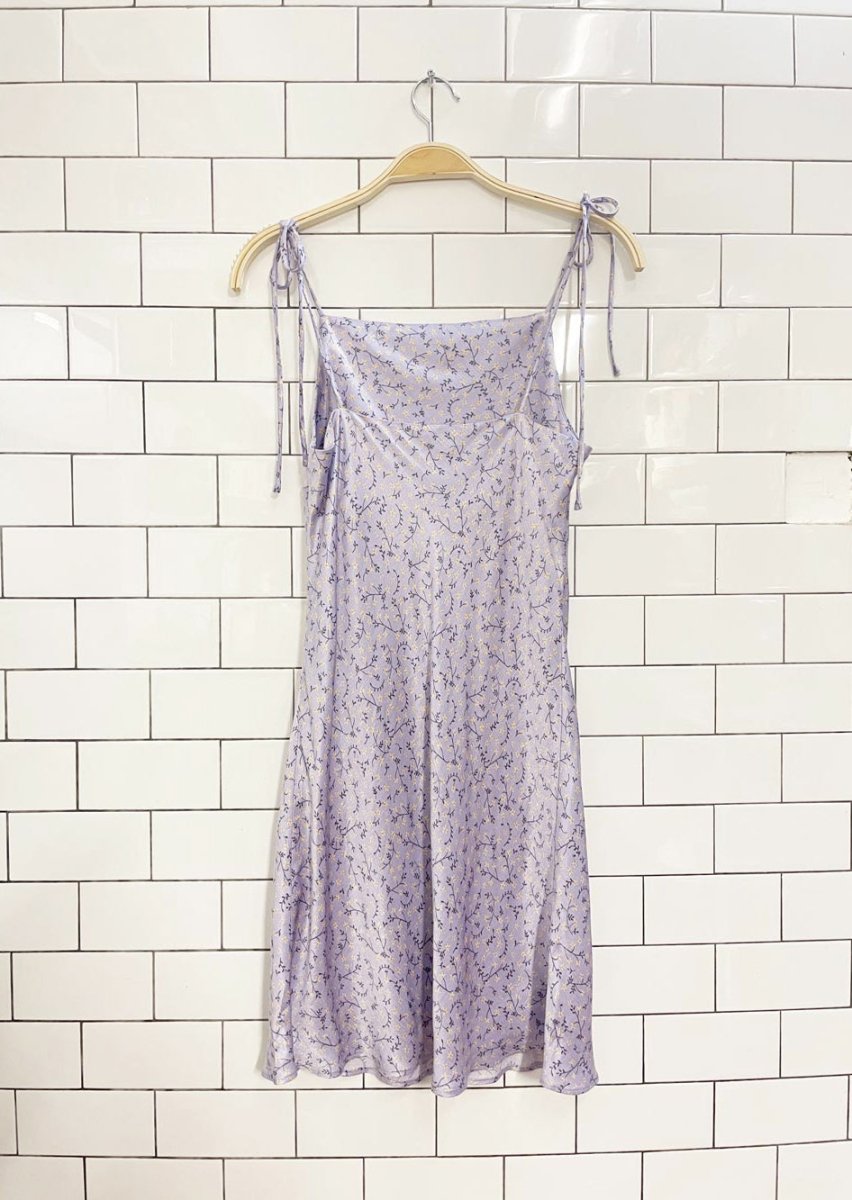 zara satin micro floral tie shoulder square neck mini dress - good market thrift store