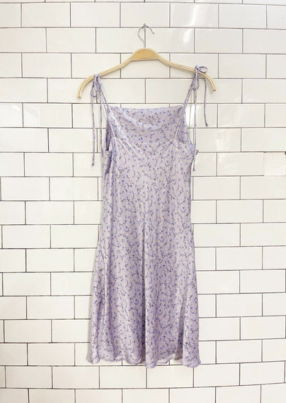 zara satin micro floral tie shoulder square neck mini dress - good market thrift store