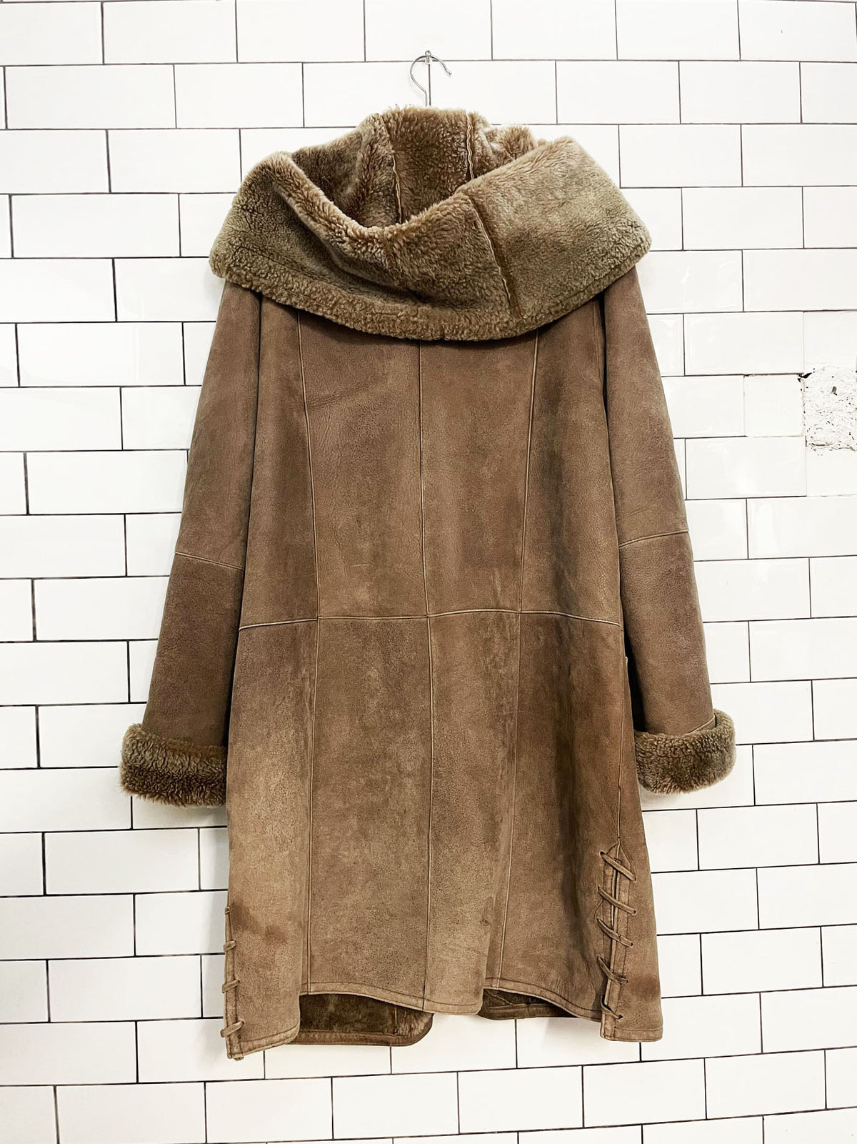 vintage boyut suede + shearling hooded toggle coat